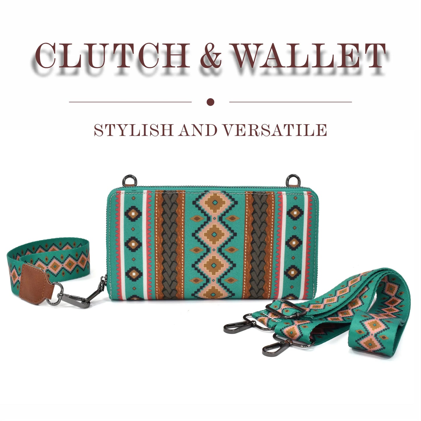 Fashion Bohemian Cowgirl Wallet Purse for Women Western Aztec Ethnic Clutch Wristlet Wallet with Credit Card Holder Shoulder Bag