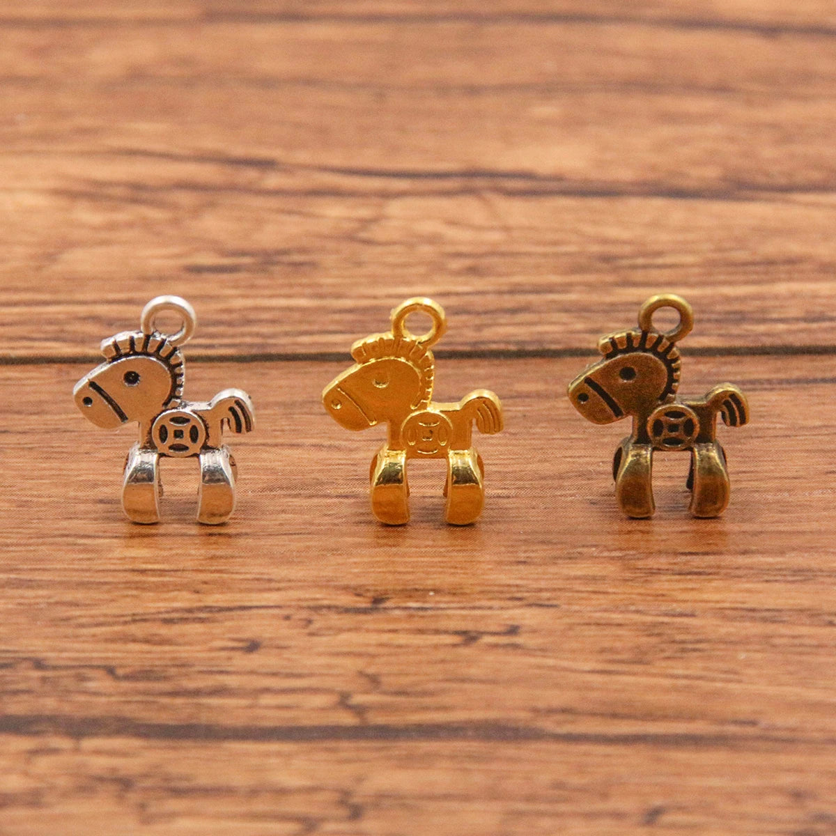 30PCS 3 Color 11X15mm New Product Alloy Double Sided 3D Pony Charms For Jewelry Making DIY Handmade Small Animal Pendant