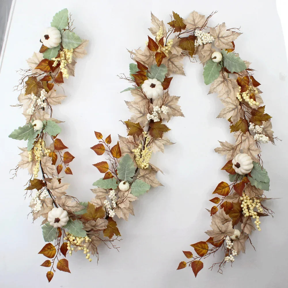 Autumn Wreath Farmhouse Decoration Farmhouse Thanksgiving Maple Leaf Berry Halloween White Pumpkin Set Garland Ornament Pendant Valentines Gift