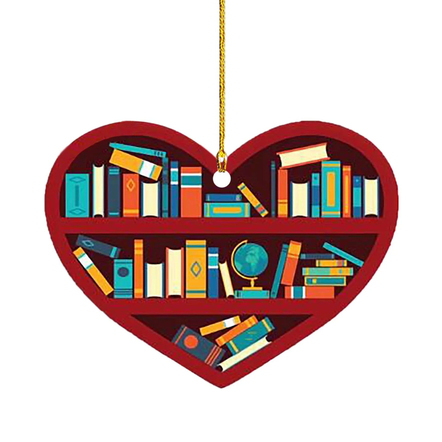 Book Lovers Heart Shaped Bookshelf Pendant Acrylic Craft Crystals Hanging Room Ornament Christmas Beard Decorations Car decor