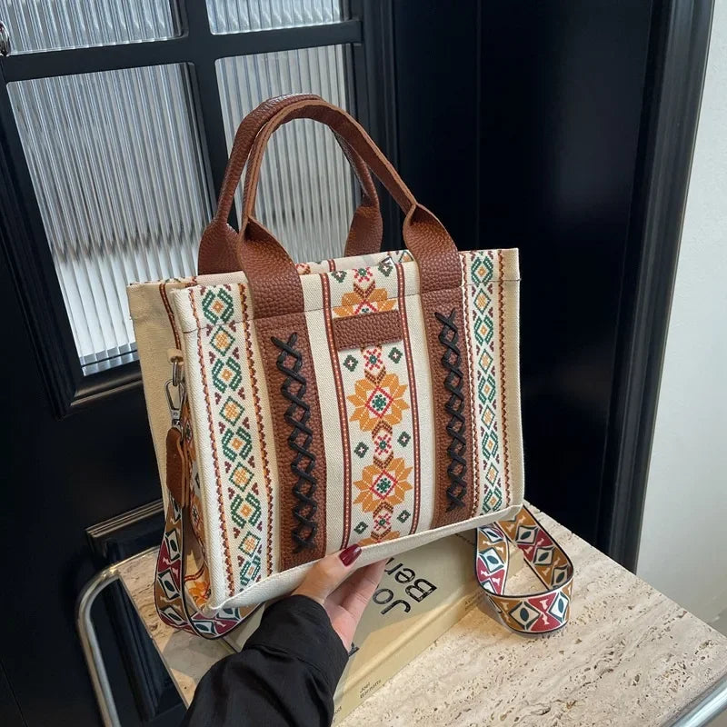 Luxury Designer Handbag for Women Shoulder Messenger Sacs Female Cotton and Linen Print Bohemian Handbag New Small Tote Bags