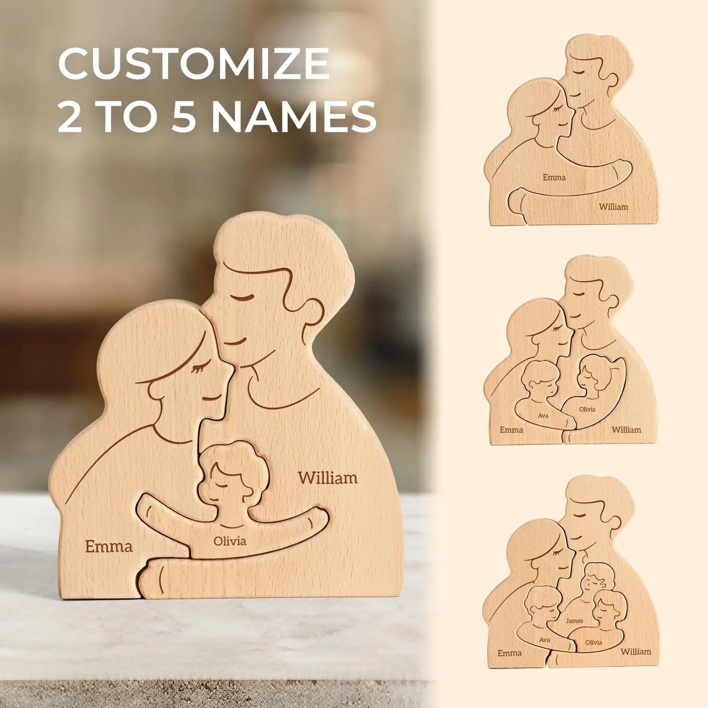 Wooden Family Puzzle Personalized Puzzles 2-5Names Birthday Anniversary Wedding Gifts for Women Men Customized Home Decor Valentines Gift