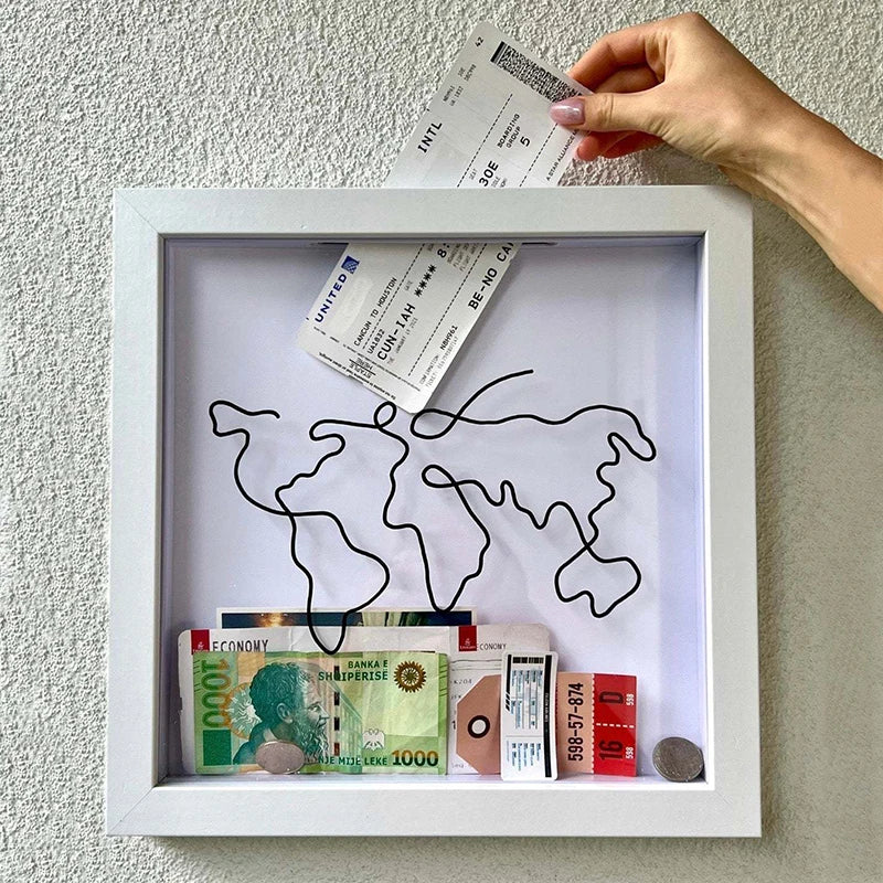 Adventure Archive Boxes Travel Ticket Shadow Box With Slot Memory Boxes Keepsakes Money Ticket Holder Map Storage Frame Holder