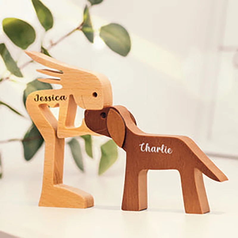 Personalized Custom Wooden Pet Carvings Cute Family Puppy Wood Dog Cat Craft Sculpture Table Ornaments Figurine Gift Pet Lovers Valentines Gift