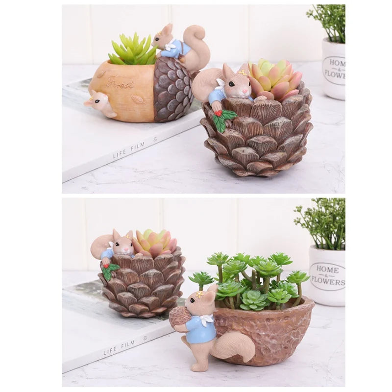 Cute Rabbit Shape Resin Flowerpot Decorative Animal Succulent Flower Pot Garden Planting Pot Desktop Ornaments Garden Planter