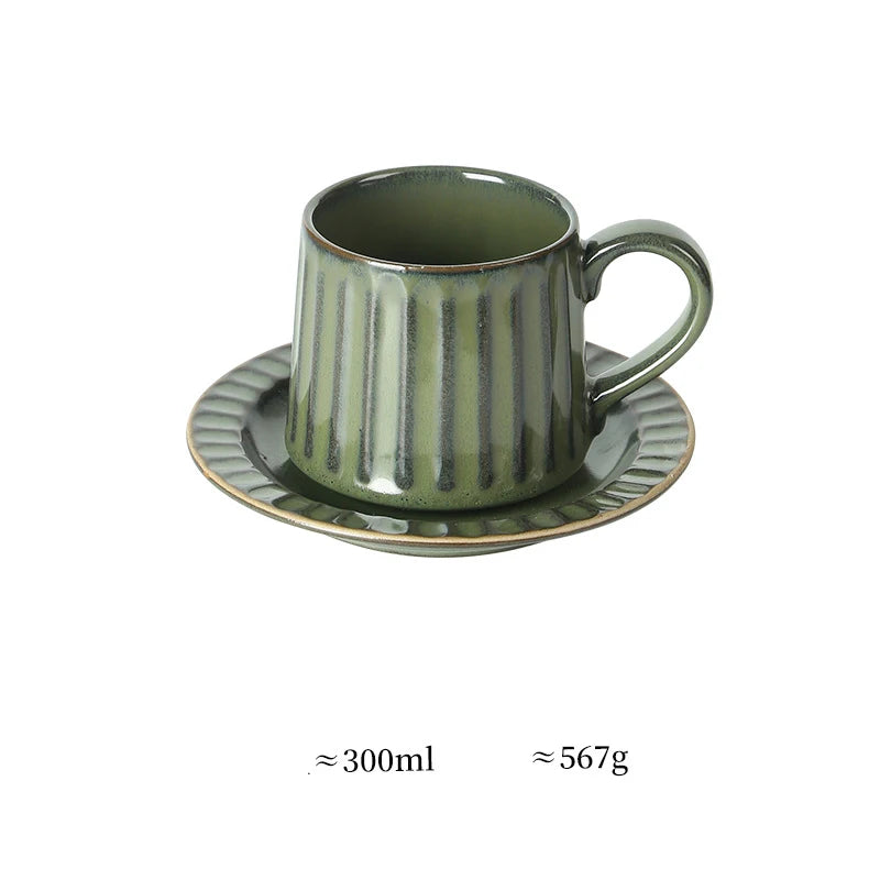 Ceramic Coffee Cup Set European American Roman Ear Hanging Flower Cups Restaurant Office Commercial Mugs Cup Plate Wholesale