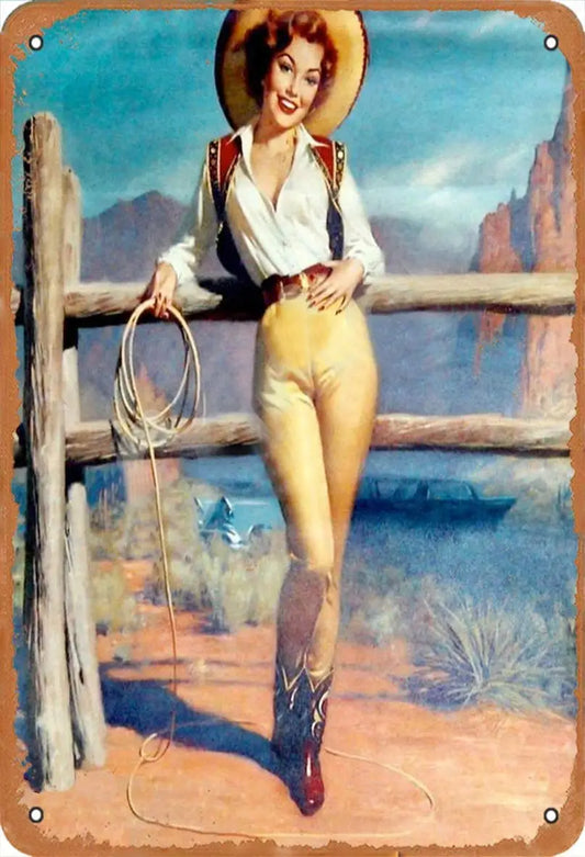 Cowgirl Western Cowboy Series Poster Chic Art Prints Retro Metal Tin Sign Vintage Aluminum Sign for Home Coffee Wall Decor 8x12