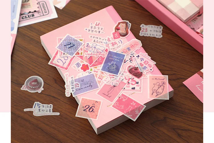 Yoofun 155pcs/box Scrapbooking Collage Junk Journal Decoration Gift Box Includes Tape Sticker Mateiral Paper Card Memo Bag