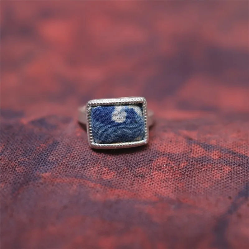 Old Chinese Miao Handmade Depiction Of Plant Dyes Adjustable Size Jewelry Ring