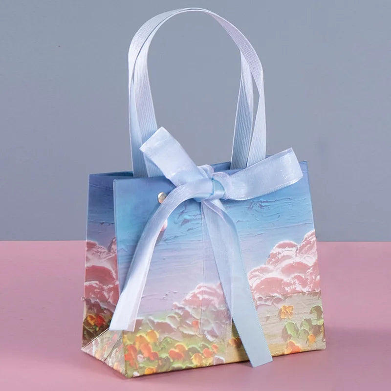 Flower Gift Packaging Bag 3D Cloud Oil Painting Paper Bag Valentine'S Day Birthday Wedding Party Favor Bag Clothes Store Handbag