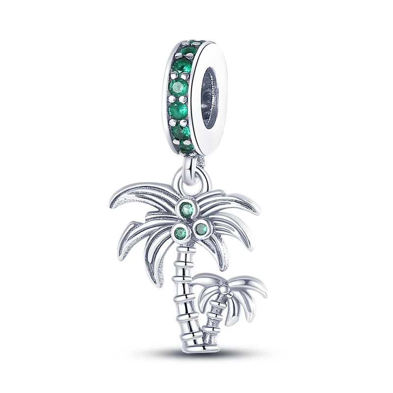 Silver Plated Charms For Woman Summer Green Cactus Avocado Beads Fit Original Pandora Bracelet Necklace DIY Dangle Charms