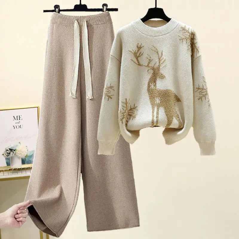 Autumn and Winter Set Women's New Western Style Knitted Sweater Women's Loose and Slimming Casual Pants Two Piece Set Fashion