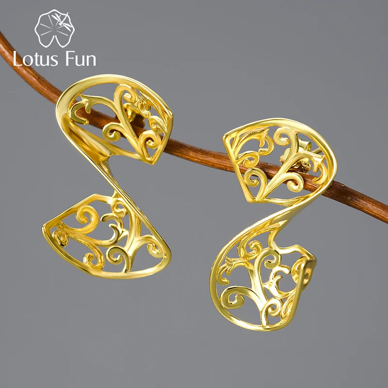 Lotus Fun 18K Gold Unusual Classical Pattern Acanthus Leaf  Party Dangle Earrings for Women 925 Sterling Silver Luxury Jewelry