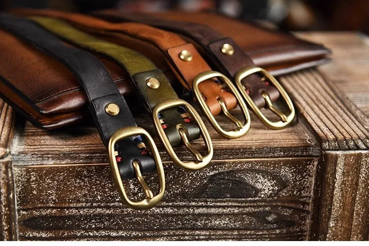 Retro Narrow Genuine Leather Women's Belt Pure Copper Button Western Cowboy Style Versatile Jeans Belt Fashion Luxury Women Belt