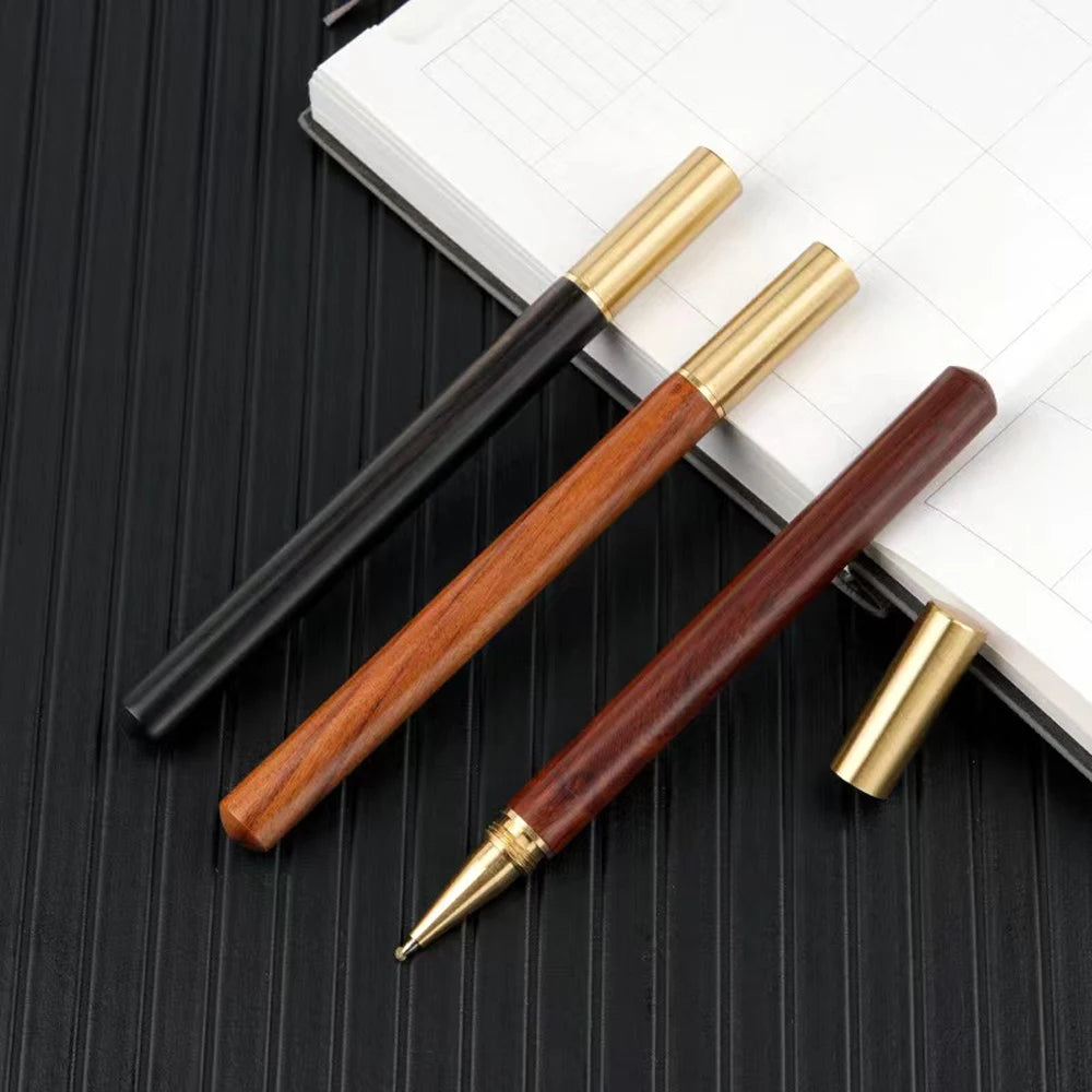 Vintage Wood Body Ballpoint Pen Brass Ball Roller Pen Metal Cap Ball Pen Stationery School Business Gifts Supplies Drop Shipping