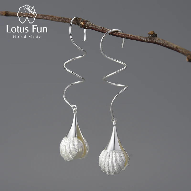 Lotus Fun Natural Mother of Pearl Beads in Shells Curve Long Dangle Earrings for Women 925 Sterling Silver Luxury Fine Jewelry