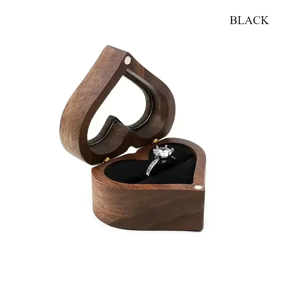 1PCS Free Engraving Custom Love Heart Shaped Walnut Wood Ring Box for Wedding Ceremony Jewelry Box Storage Proposal Wedding Gift