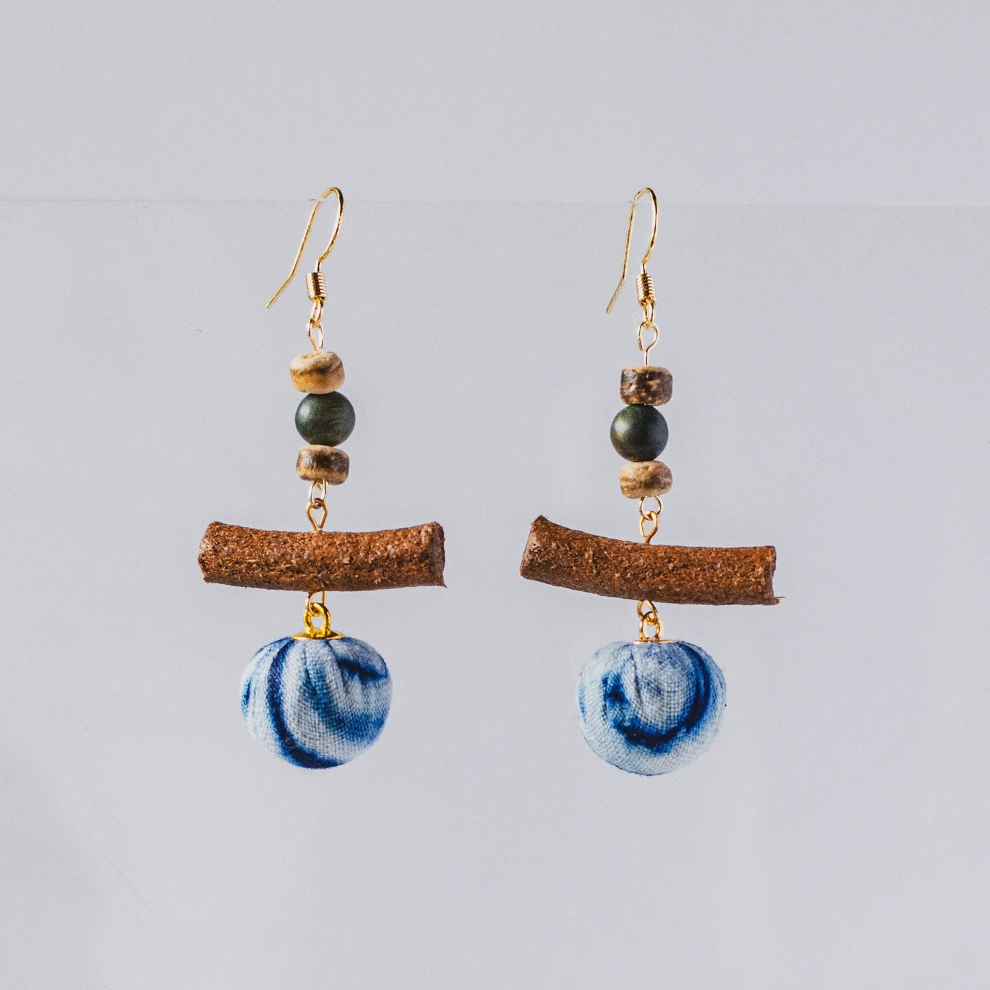 A pair of handmade indigo tie dye earrings with a shabby style, Chinese retro and ethnic style Women's Accessories