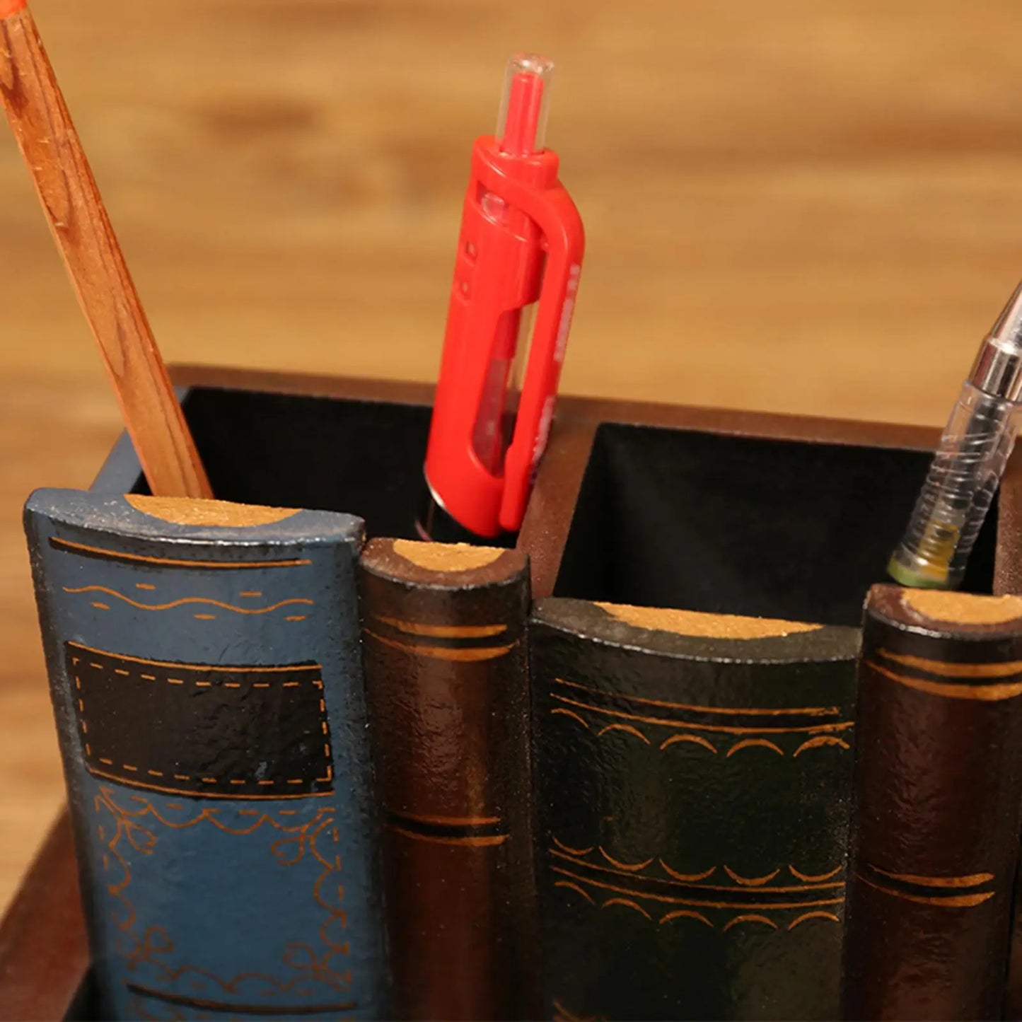 Vintage Wooden Pen Stand - Stylish Desk Organizer for Kids and Adults