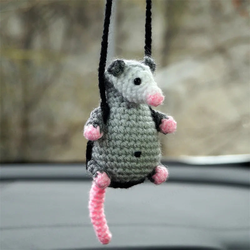 1PCS Cute Little Mouse Handmade Weaving Car Pendant with Crochet Hooks That Can Be Hung on Cars, Negative Mouse Car Pendant