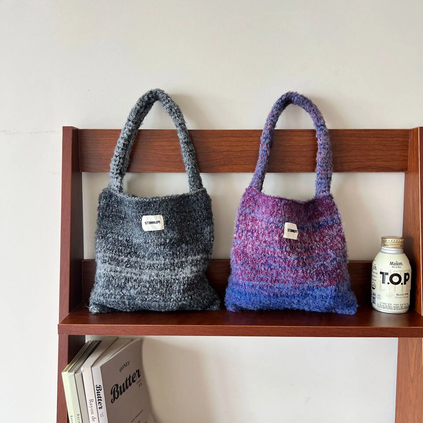 Korean Casual Colorful Crochet Women Shoulder Bags Handmade Knitted Cute Tote Bag Woolen Woven Lady Handbags Shopper Purse