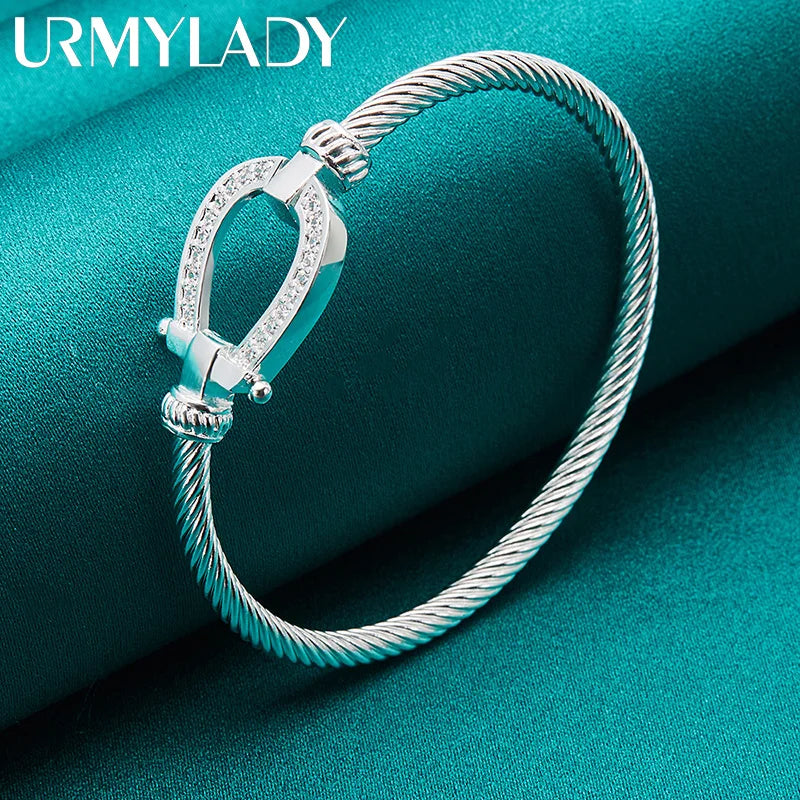 URMYLADY 925 Sterling Silver Horseshoe Buckle Bangle For Women Wedding Engagement Party Fashion Charm Jewelry