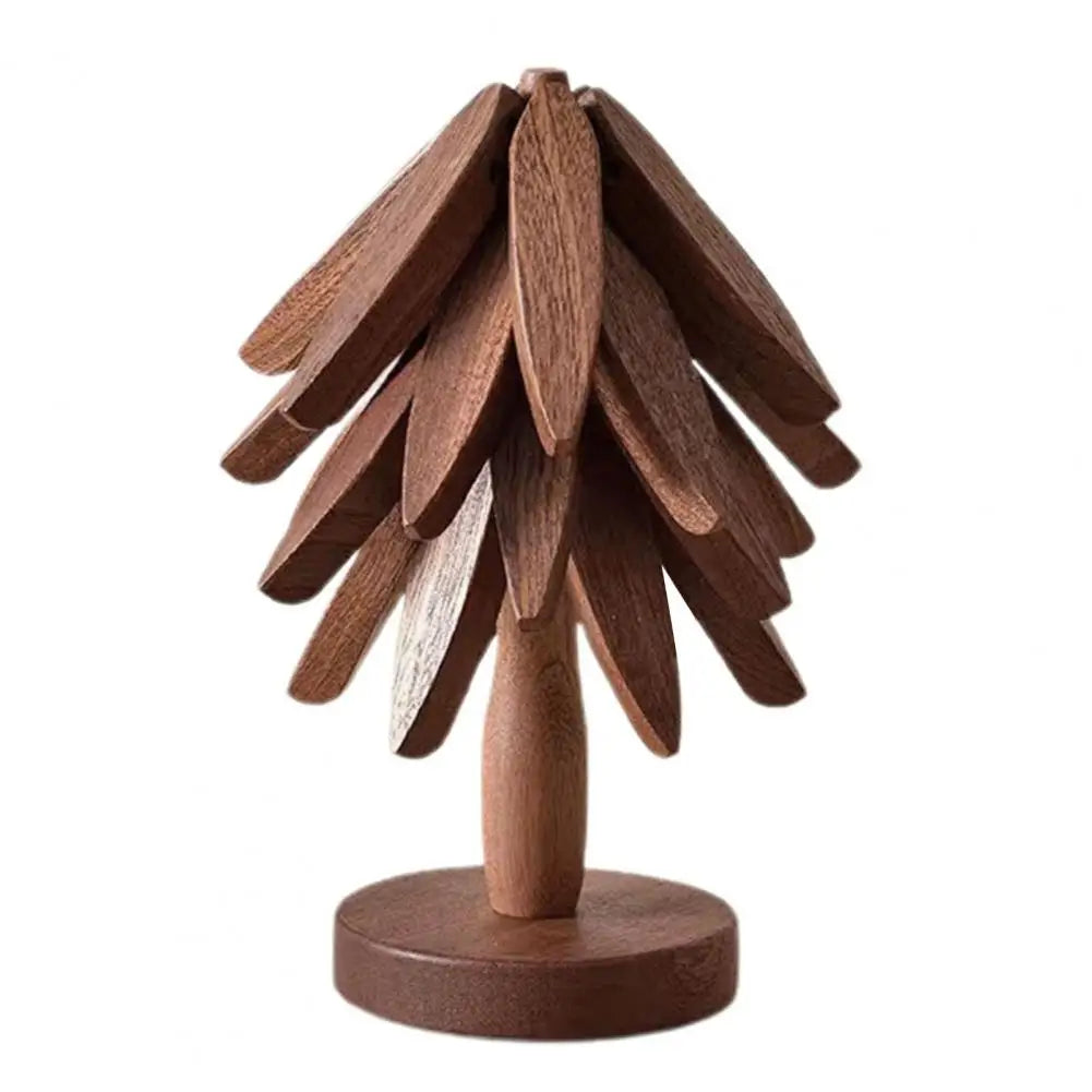 Christmas Tree Coaster with Base 3 Layers Tree Shape Wooden Trivet Anti-scald Countertop Pot Pan Coffee Tea Cup Holder Home