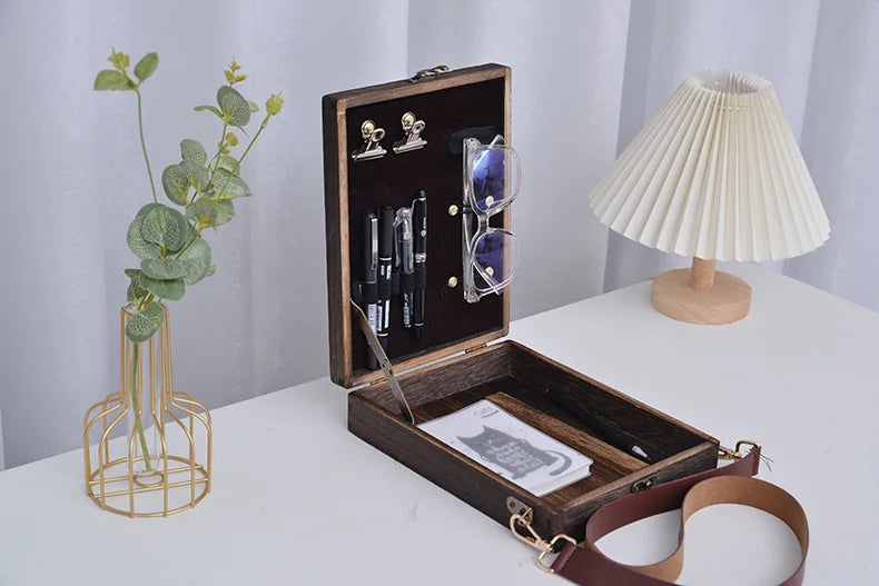 Writers Messenger Wood Box A5 Wooden Retro Trend Shoulder Bag Postman Outdoor Briefcase Art Supplies Box Home Decor Storage Box