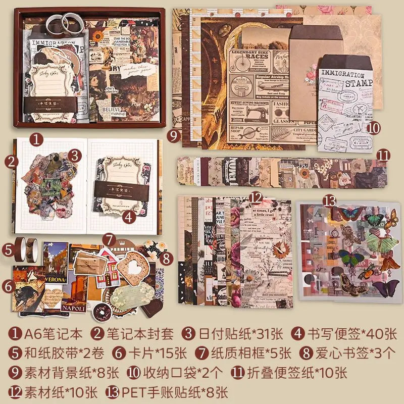 136pcs Vintage Aesthetic Scrapbook Kit, Bullet Junk Journal Kit with Journaling Scrapbooking Supplies Stationery