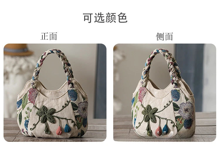 Original Ethnic Style Handbag Canvas Embroidered Women's Bag Handheld Woven Small Bag Embroidery Handbags for Women 2024