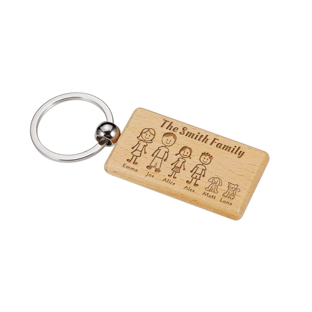 Family Love Wooden Keychain Personalized Gift Engraved The Smith Family For Parents Children Present Keyring Keychains For Men Valentines Gift