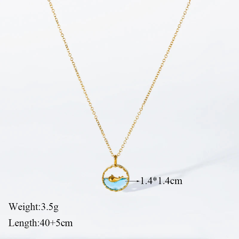 EILIECK 316L Stainless Steel Creative Ocean Whale Pendant Necklace For Women New Trend Choker Clavicle Chain Jewelry Gift Party