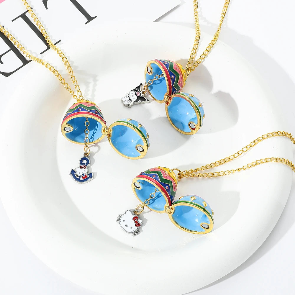 Handmade Enamel Faberge Easter Christmas Eggs Pendant Jewelry Cute Y2k Hello Kitty Sanrio Necklace Mystery Gifts for Women Girl