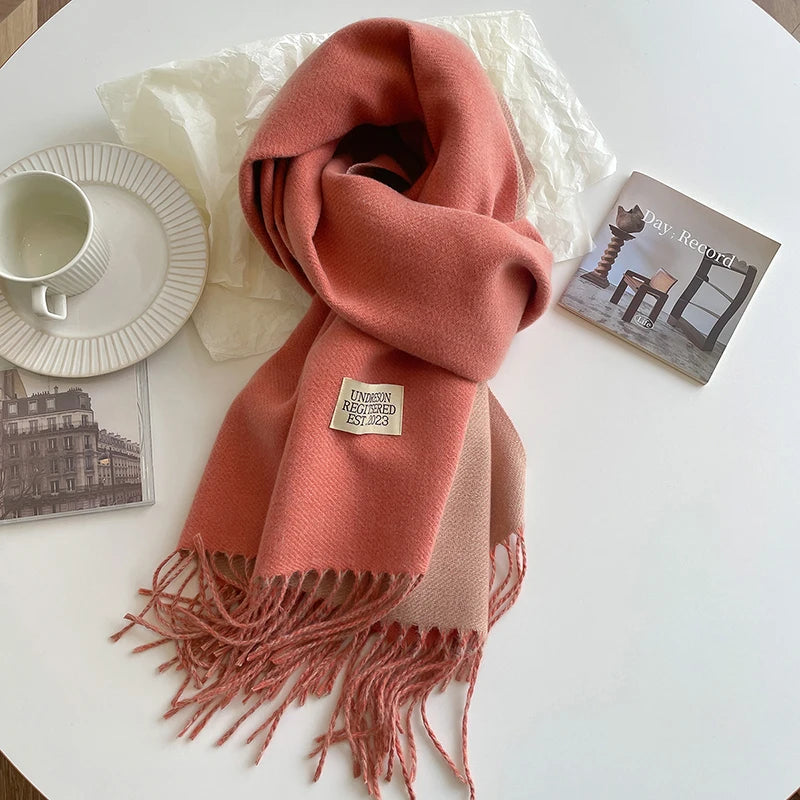 2023 New Fashion Cashmere Scarf Warm Winter for Women Korean Style Knitted Solid Color Double Sided Wraps Neckerchief