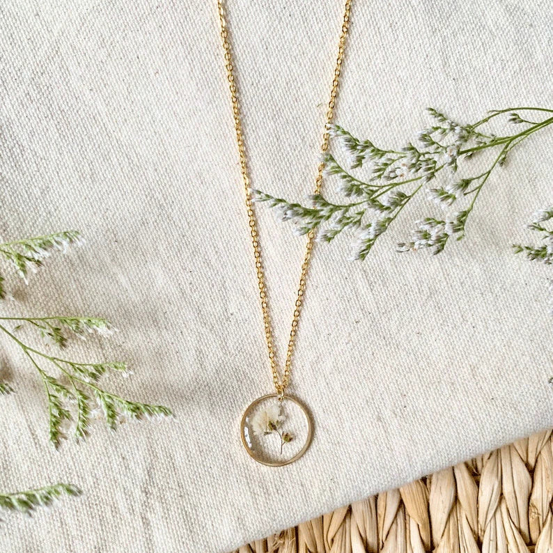 Baby's Breath necklace, floral necklace, botanical jewelry, embossed jewelry, gift for her, baby breath necklace