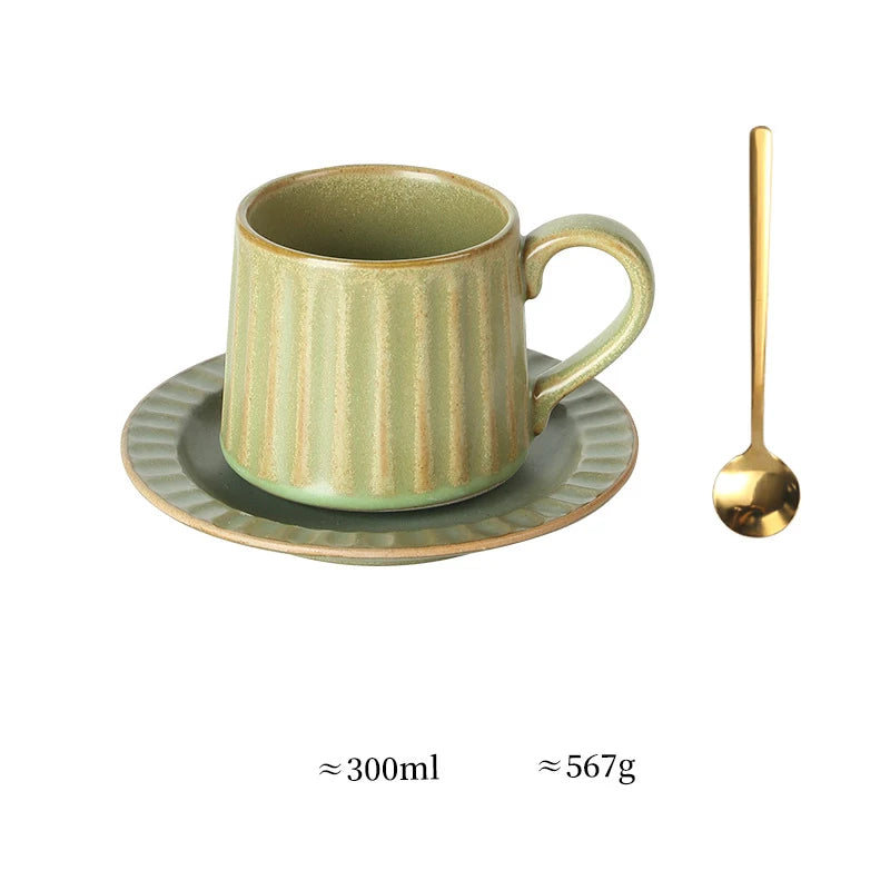 Ceramic Coffee Cup Set European American Roman Ear Hanging Flower Cups Restaurant Office Commercial Mugs Cup Plate Wholesale