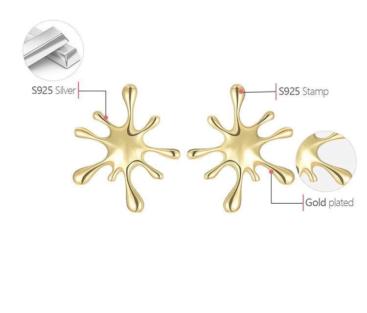 Lotus Fun Real 925 Sterling Silver Natural Creative Handmade Designer Fine Jewelry Splashing Metal Stud Earrings for Women