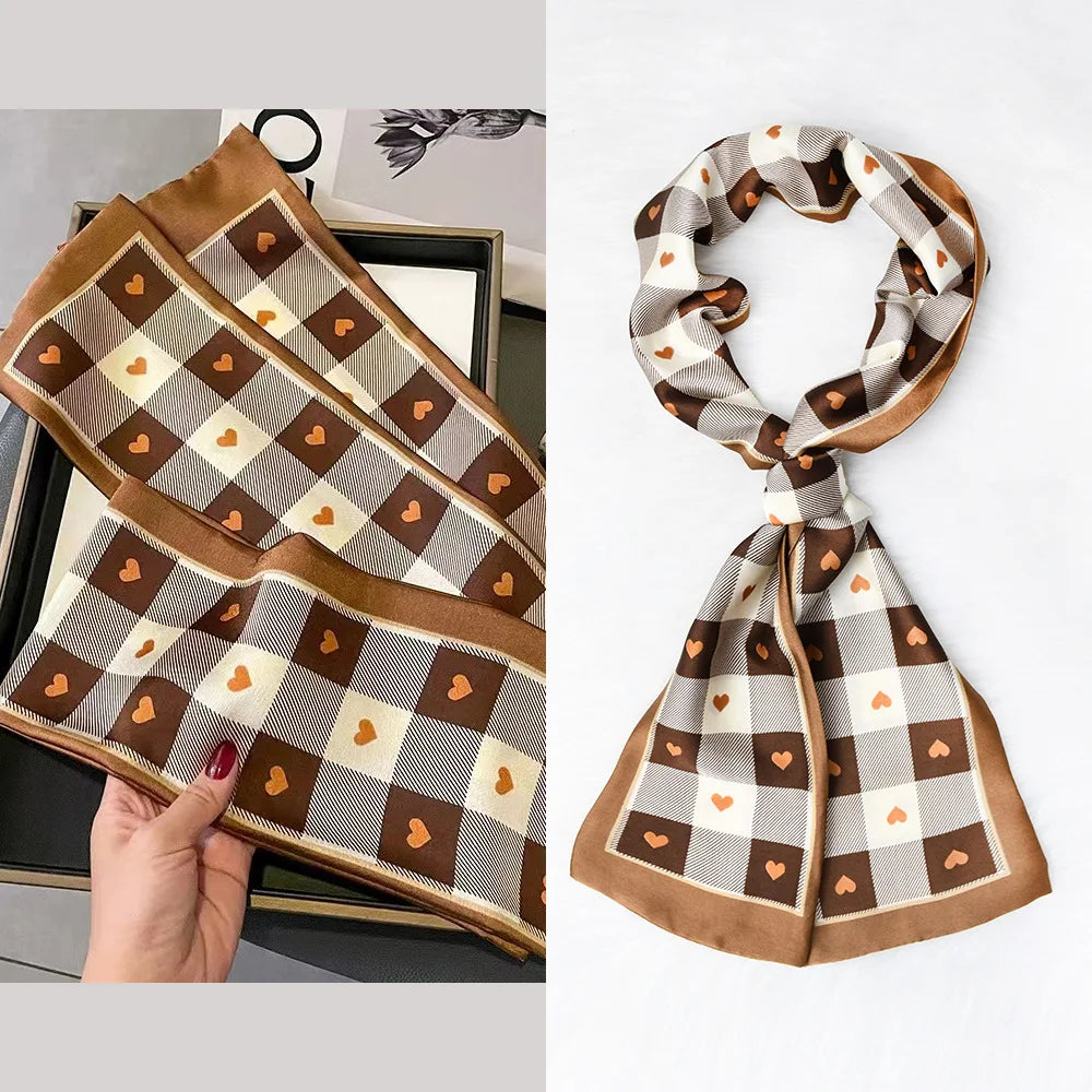 Luxury Horse Pattern Imitation Silk Scarf Headband Neckerchief Foulard Female Hair Scarfs Neck Tie Skinny Scarves Soft Satin