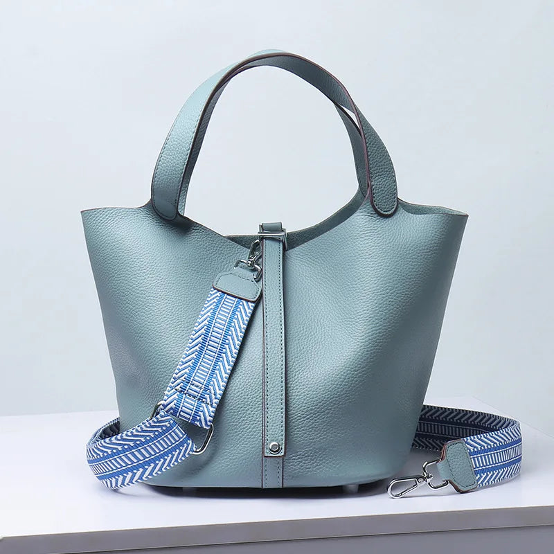 Various Genuine Leather Luxury Bag Fashion Women's Handbag Vegetable Basket Style Portable Women Bucket Bag with Lock