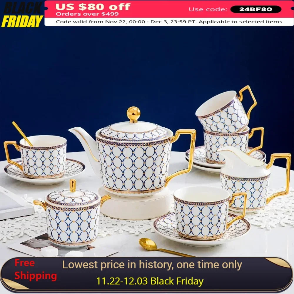 15 Pieces Porcelain Tea Service Set for 4, Bone China Coffee Tea Sets,Tea Cup Set with Teapot, Sugar Bowl, Porcelain Tea