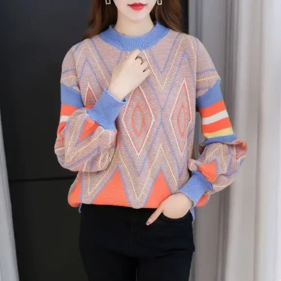 New Autumn/Winter Fashion Trend Lazy and Loose Fit Large Size Colored Versatile Cashmere Women's Long Sleeve Knitted Sweater