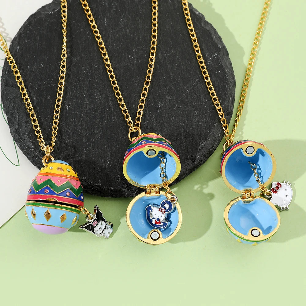 Handmade Enamel Faberge Easter Christmas Eggs Pendant Jewelry Cute Y2k Hello Kitty Sanrio Necklace Mystery Gifts for Women Girl