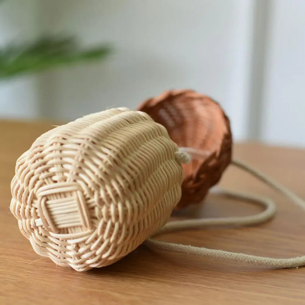 Straw Bag Mini Pine Cone Rattan Straw Handbags Diagonal Woven Bag Bamboo Cute Hanging Basket Pine Cone Backpack For Children