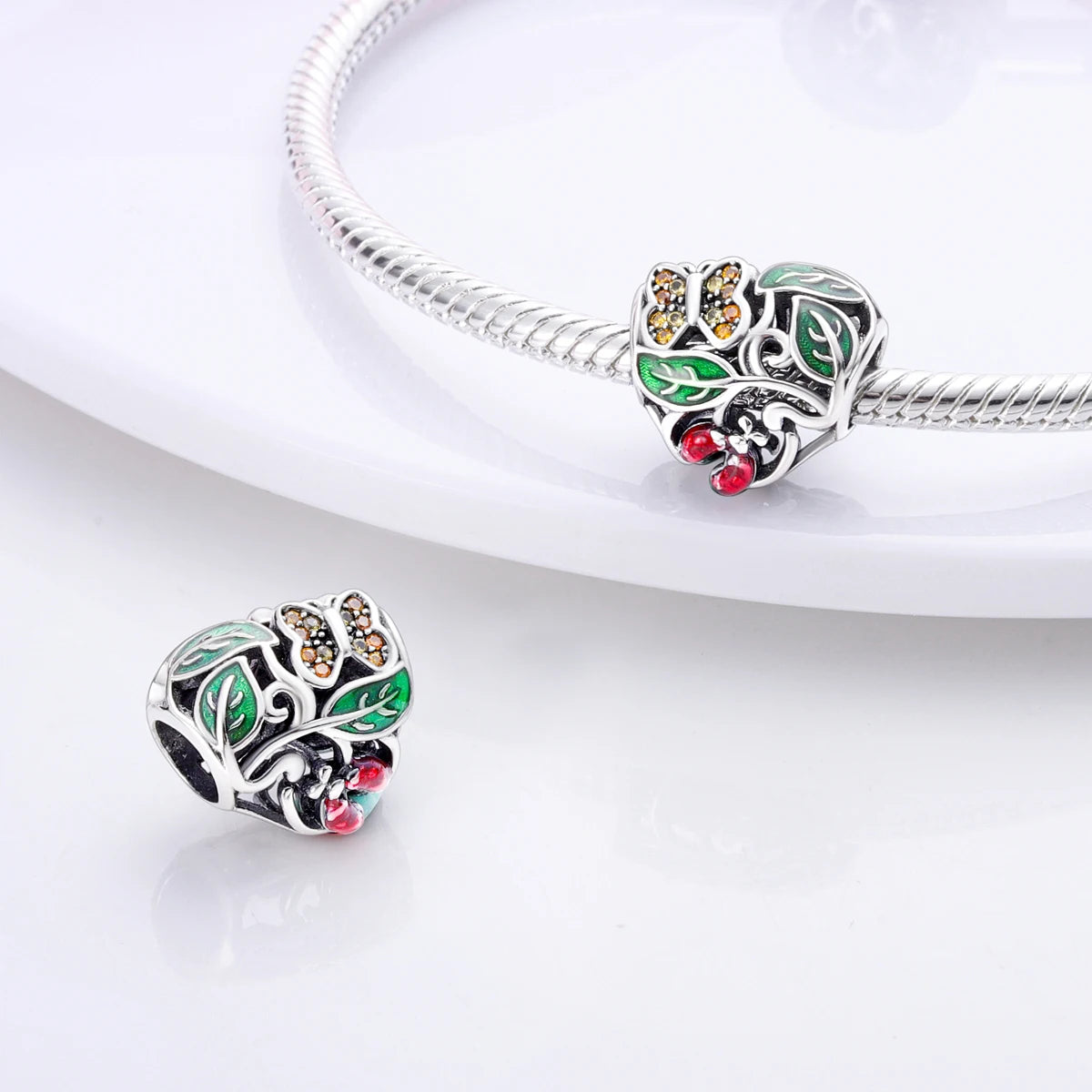 Silver Plated Charms For Woman Summer Green Cactus Avocado Beads Fit Original Pandora Bracelet Necklace DIY Dangle Charms