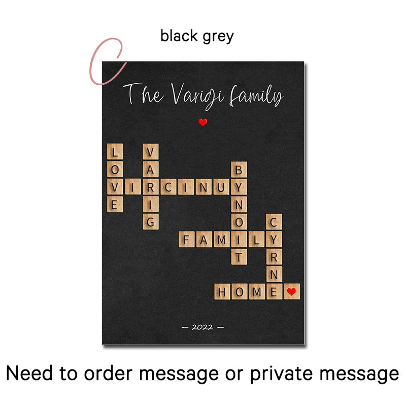 Crossword Scrabble Wall Art Personalized Family Names Print Poster Custom Puzzle Canvas Painting Nordic Gifts Picture Room Decor Valentines Gift