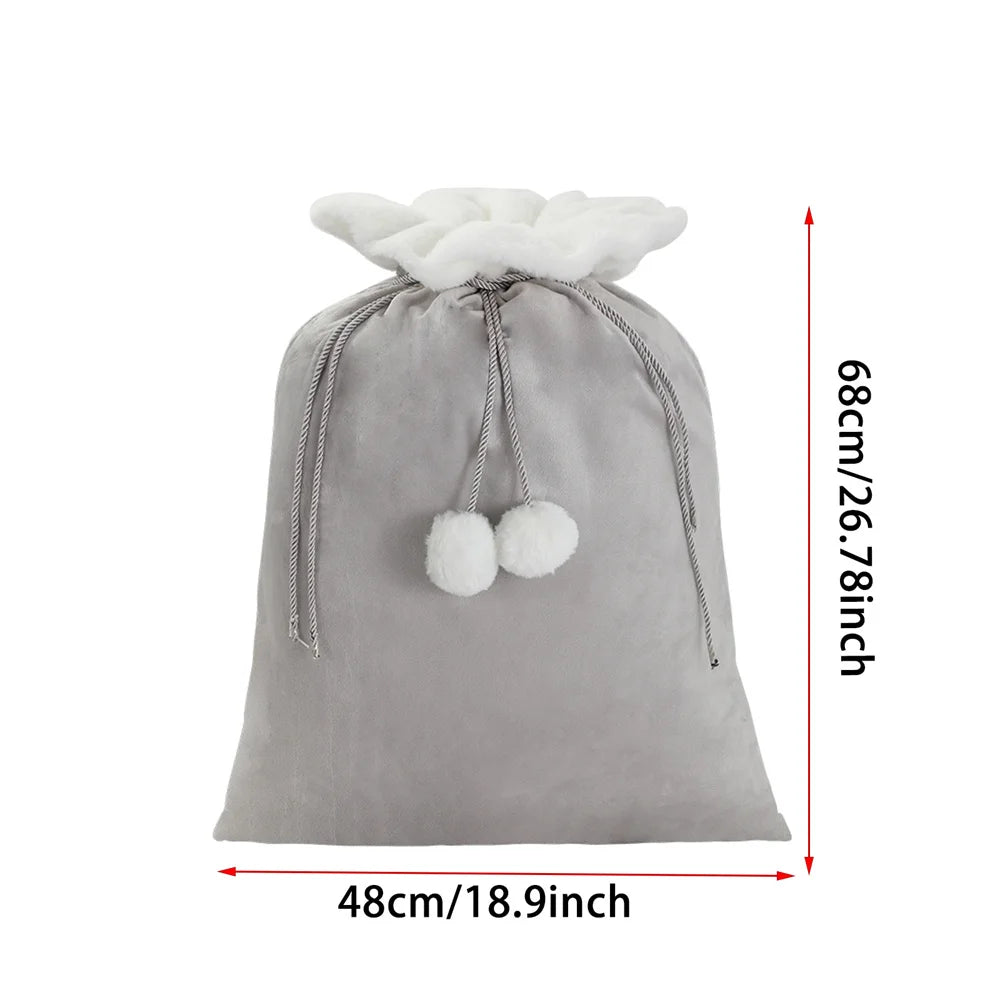 Plush Christmas Santa Sack Cord Drawstring With Pom Pom For Kids Luxury Xmas Gift Bag Merry Christmas