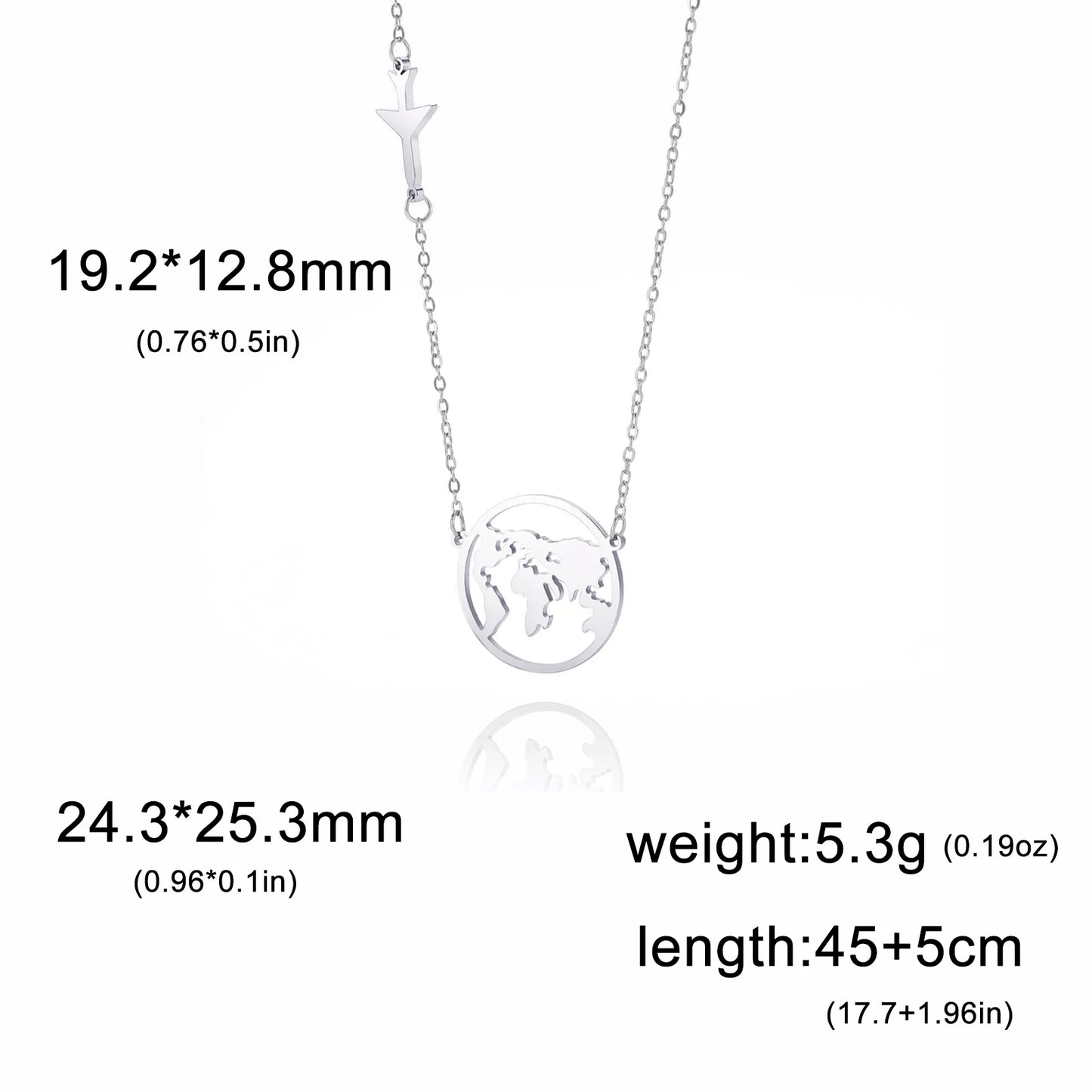 Skyrim Airplane Globe World Map Pendant Necklace Women Stainless Steel Gold Color Clavicle Chain Traveler Jewelry Birthday Gift