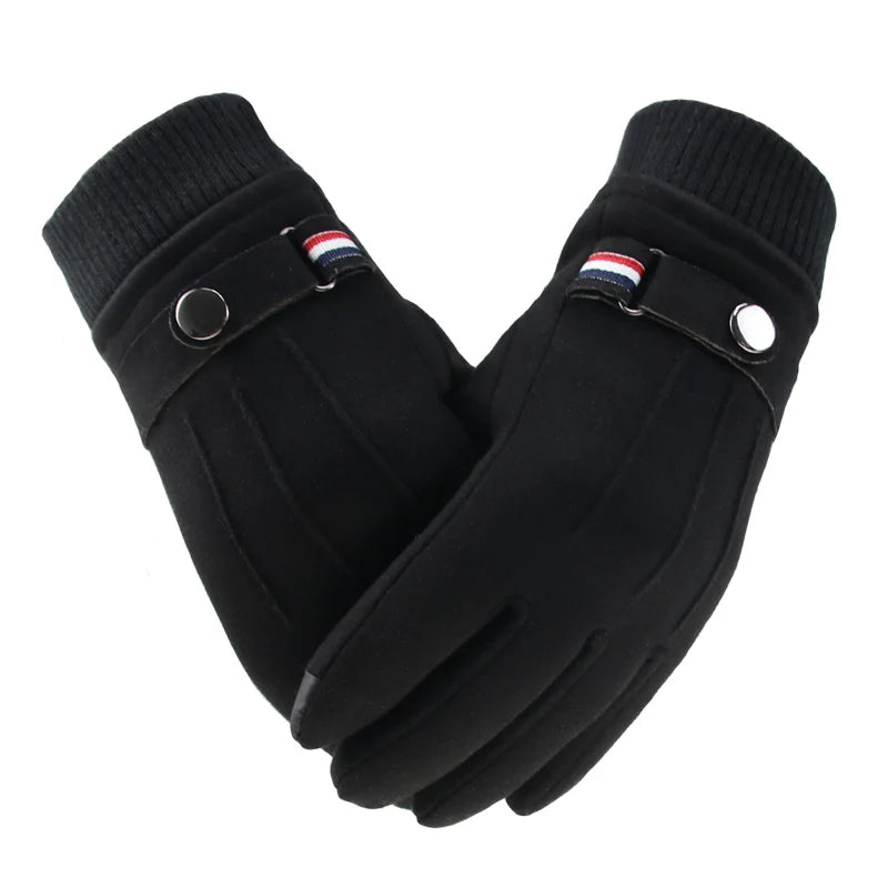 Winter Men's Gloves Suede Keep Warm Touch Screen Windproof Driving Guantes Thick Cashmere Anti Slip Outdoor Male Leather Gloves