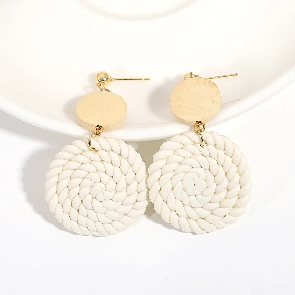 AENSOA Handmade Braided Flower Polymer Clay Earrings for Women Geometric Round Teardrop Floral Sweater Knit Earrings Jewelry