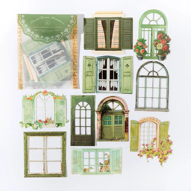 10Pcs Window Frame Stickers Decorative Stickers for Scrapbooking Supplies Junk Journal Kit Album Planner DIY Craft Embellishment